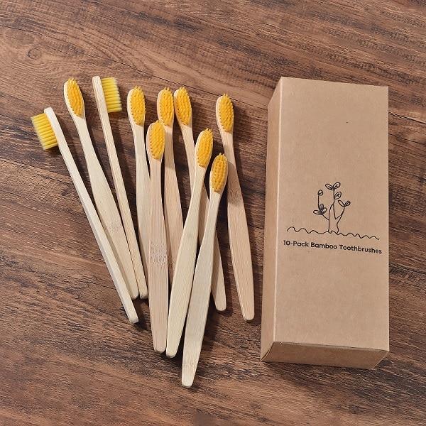 New design mixed color bamboo toothbrush Eco Friendly wooden Tooth Brush Soft bristle Tip Charcoal adults oral care toothbrush artiplantstest 10 Piece yellow 