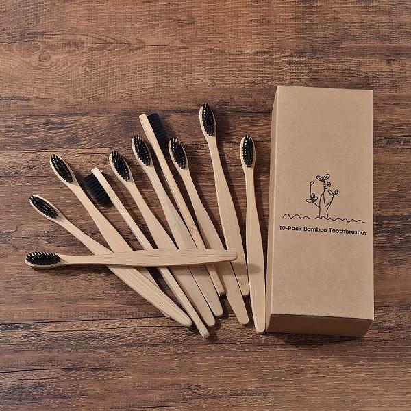 New design mixed color bamboo toothbrush Eco Friendly wooden Tooth Brush Soft bristle Tip Charcoal adults oral care toothbrush artiplantstest 10 Piece Black 