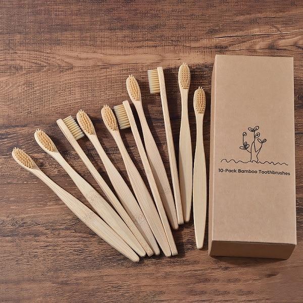 New design mixed color bamboo toothbrush Eco Friendly wooden Tooth Brush Soft bristle Tip Charcoal adults oral care toothbrush artiplantstest 10 Piece Beige 