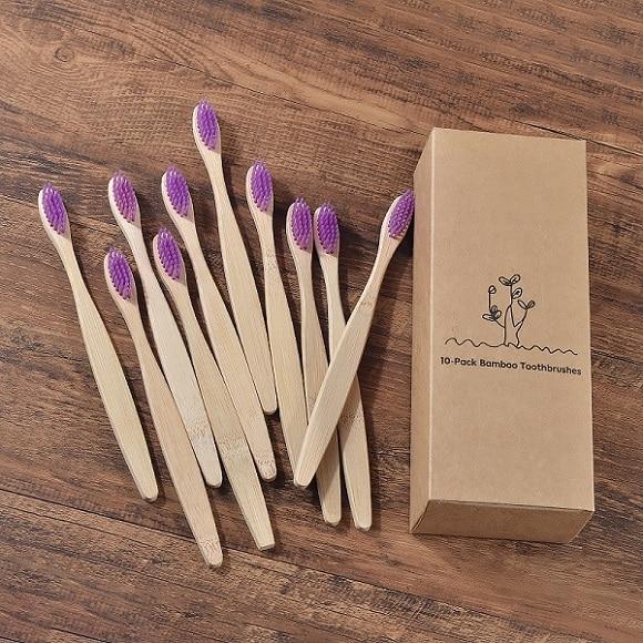 New design mixed color bamboo toothbrush Eco Friendly wooden Tooth Brush Soft bristle Tip Charcoal adults oral care toothbrush artiplantstest 10 Piece Purple 