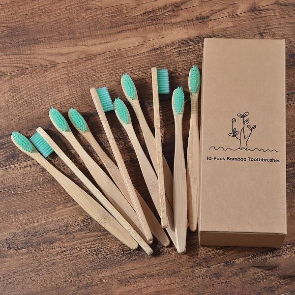 New design mixed color bamboo toothbrush Eco Friendly wooden Tooth Brush Soft bristle Tip Charcoal adults oral care toothbrush artiplantstest 10 Piece Mint green 