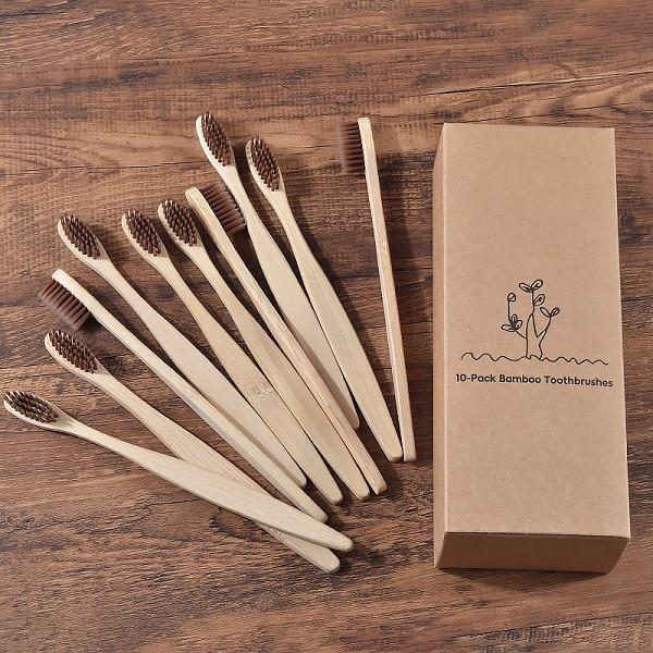 New design mixed color bamboo toothbrush Eco Friendly wooden Tooth Brush Soft bristle Tip Charcoal adults oral care toothbrush artiplantstest 10 Piece Brown 