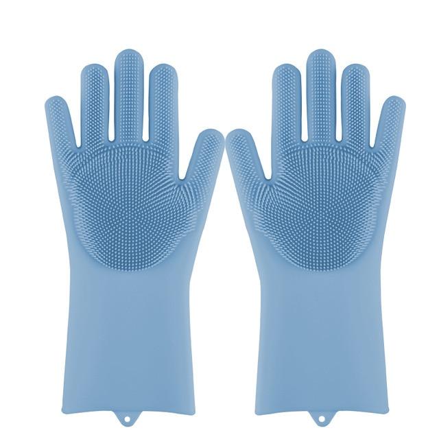 Magic Silicone Dishwashing Scrubber Dish Washing Sponge Rubber Scrub Gloves Kitchen Cleaning 1 Pair artiplantstest Blue CHINA 