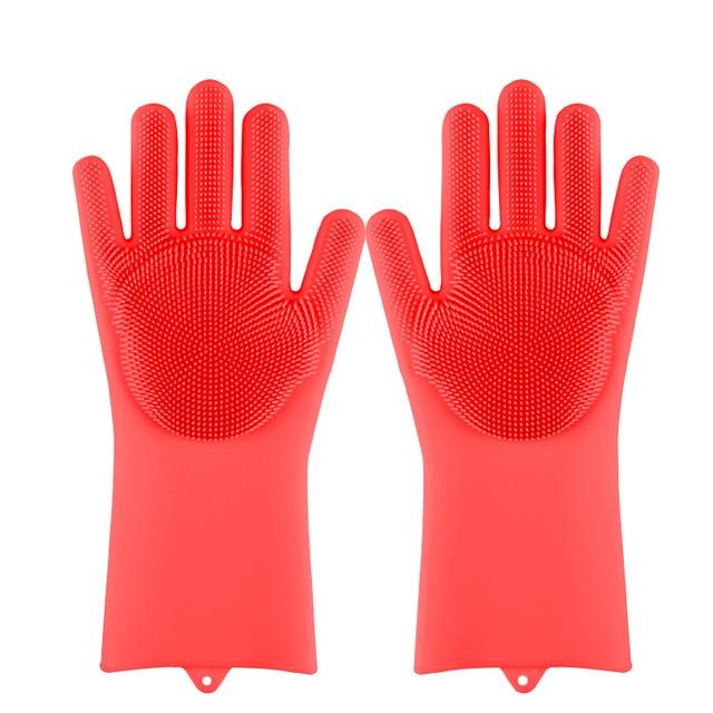 Magic Silicone Dishwashing Scrubber Dish Washing Sponge Rubber Scrub Gloves Kitchen Cleaning 1 Pair artiplantstest Red CHINA 