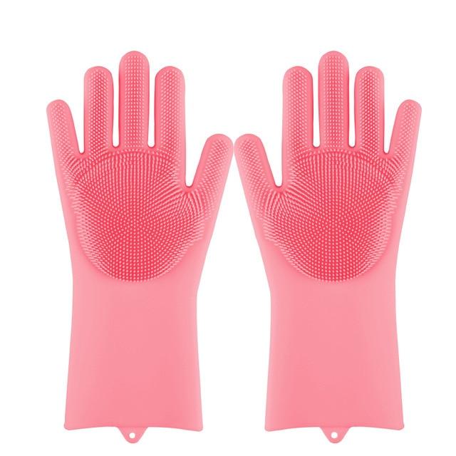 Magic Silicone Dishwashing Scrubber Dish Washing Sponge Rubber Scrub Gloves Kitchen Cleaning 1 Pair artiplantstest Pink CHINA 