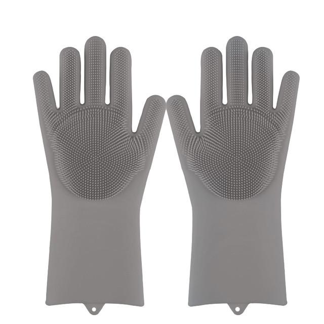Magic Silicone Dishwashing Scrubber Dish Washing Sponge Rubber Scrub Gloves Kitchen Cleaning 1 Pair artiplantstest Gray CHINA 
