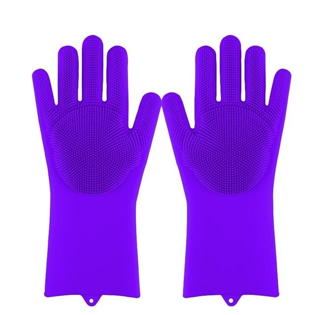Magic Silicone Dishwashing Scrubber Dish Washing Sponge Rubber Scrub Gloves Kitchen Cleaning 1 Pair artiplantstest Purple CHINA 