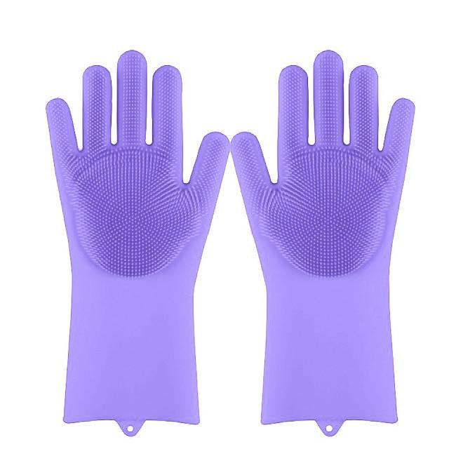 Magic Silicone Dishwashing Scrubber Dish Washing Sponge Rubber Scrub Gloves Kitchen Cleaning 1 Pair artiplantstest Light Purple CHINA 