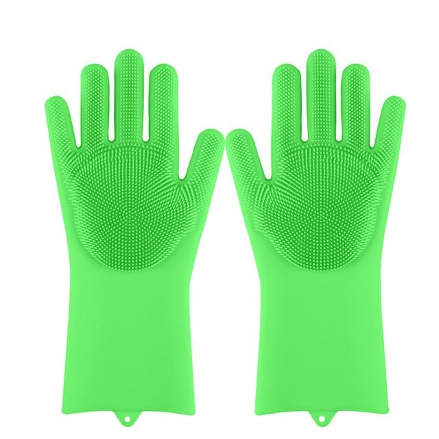 Magic Silicone Dishwashing Scrubber Dish Washing Sponge Rubber Scrub Gloves Kitchen Cleaning 1 Pair artiplantstest Greent United States 